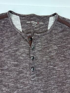 John Varvatos Luxe Mens L Burgundy Henley Long Sleeve Shirt Cotton